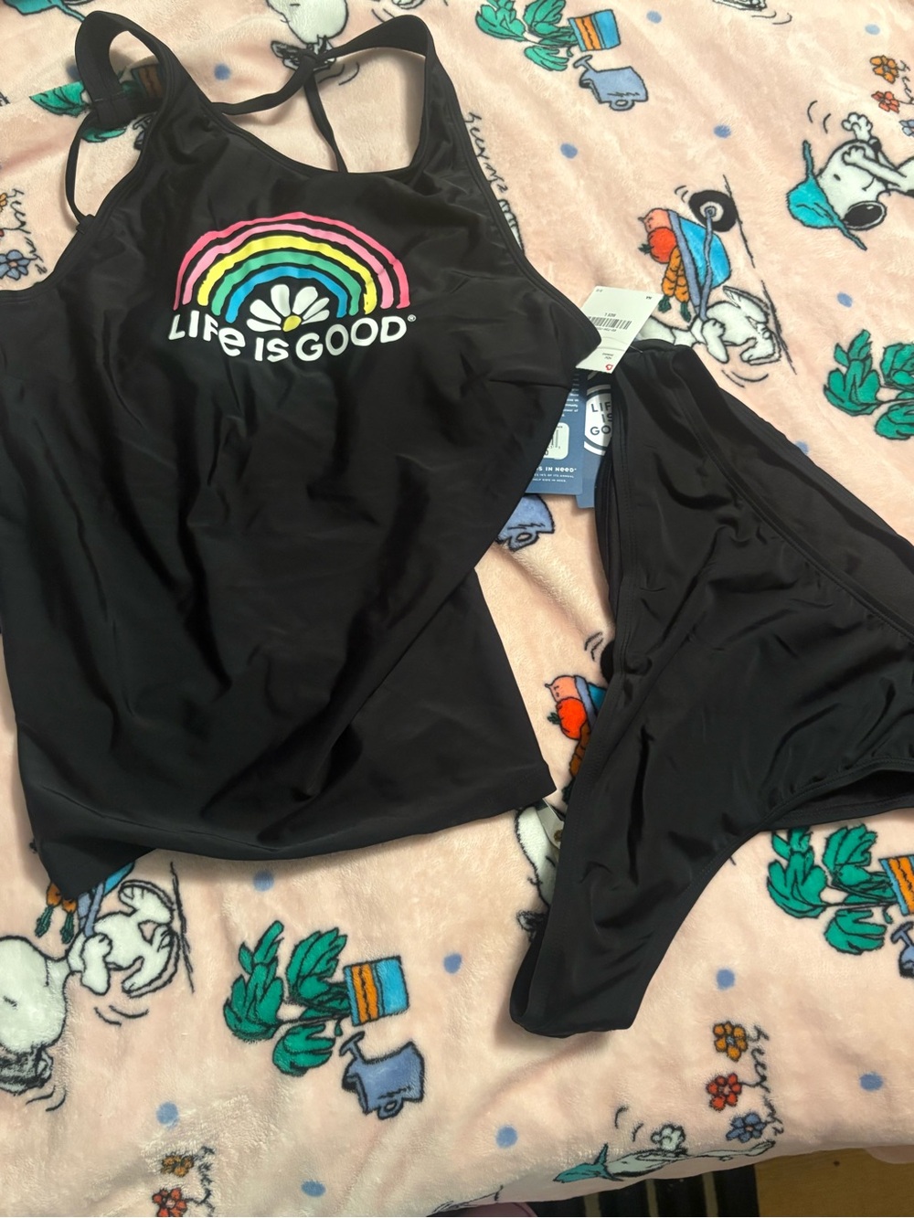 Life is Good women’s Black Rainbow Tankini Swim Set